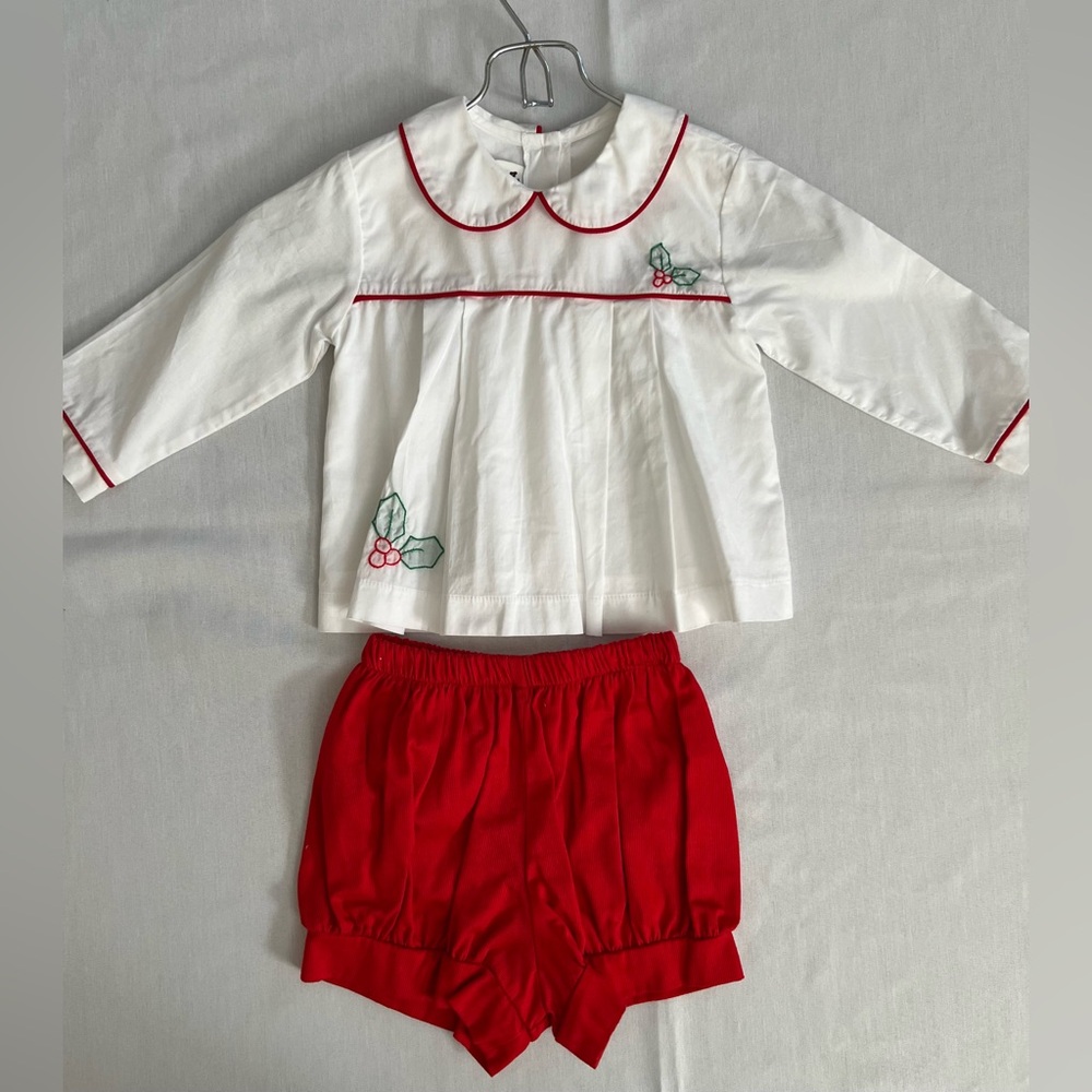 The Oaks Apparel Red Holly Embroidered Christmas Holiday Outfit Shorts Set